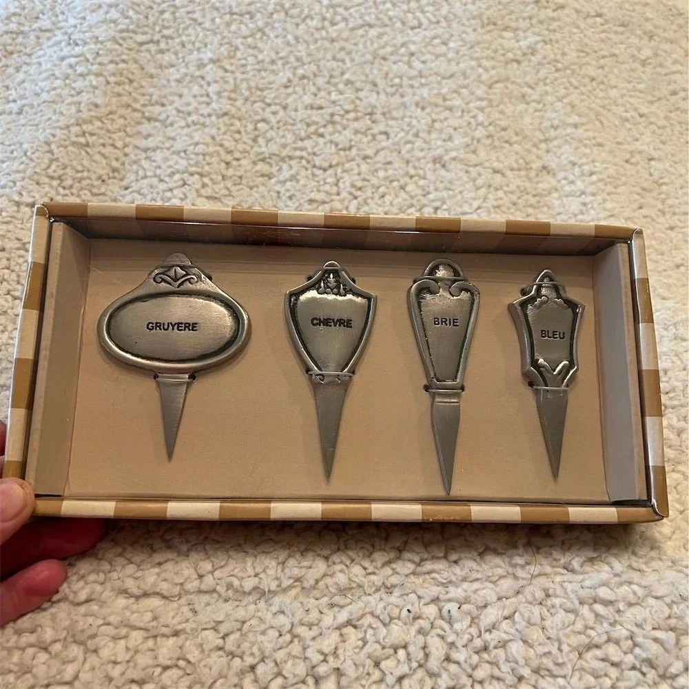 Pottery Barn Bombay Cheese Markers Set of 4 Silver Utensils Included Charcuterie